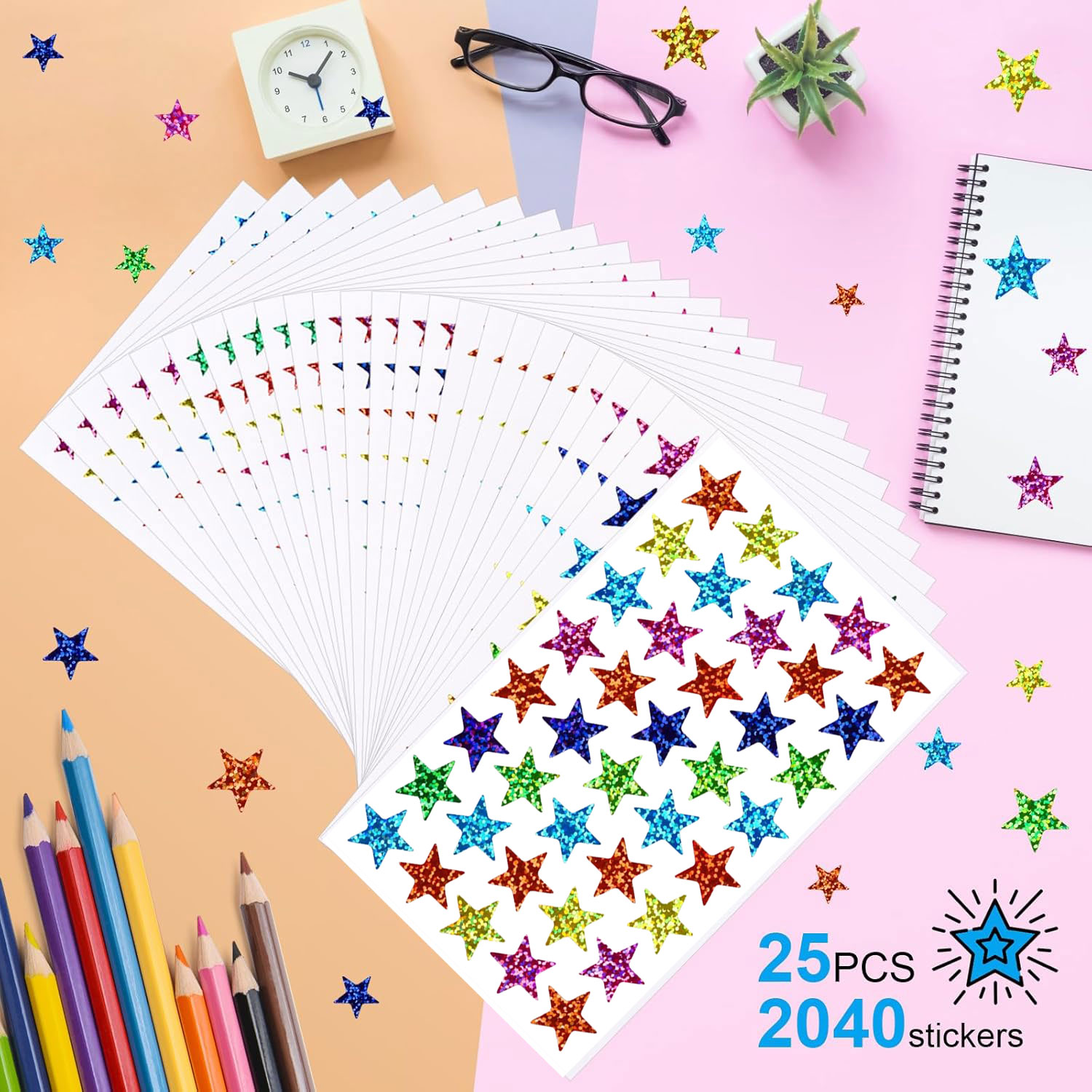 25 sheets Star Stickers 2040pc - Glitter Vinyl Roll ulasan dan harga