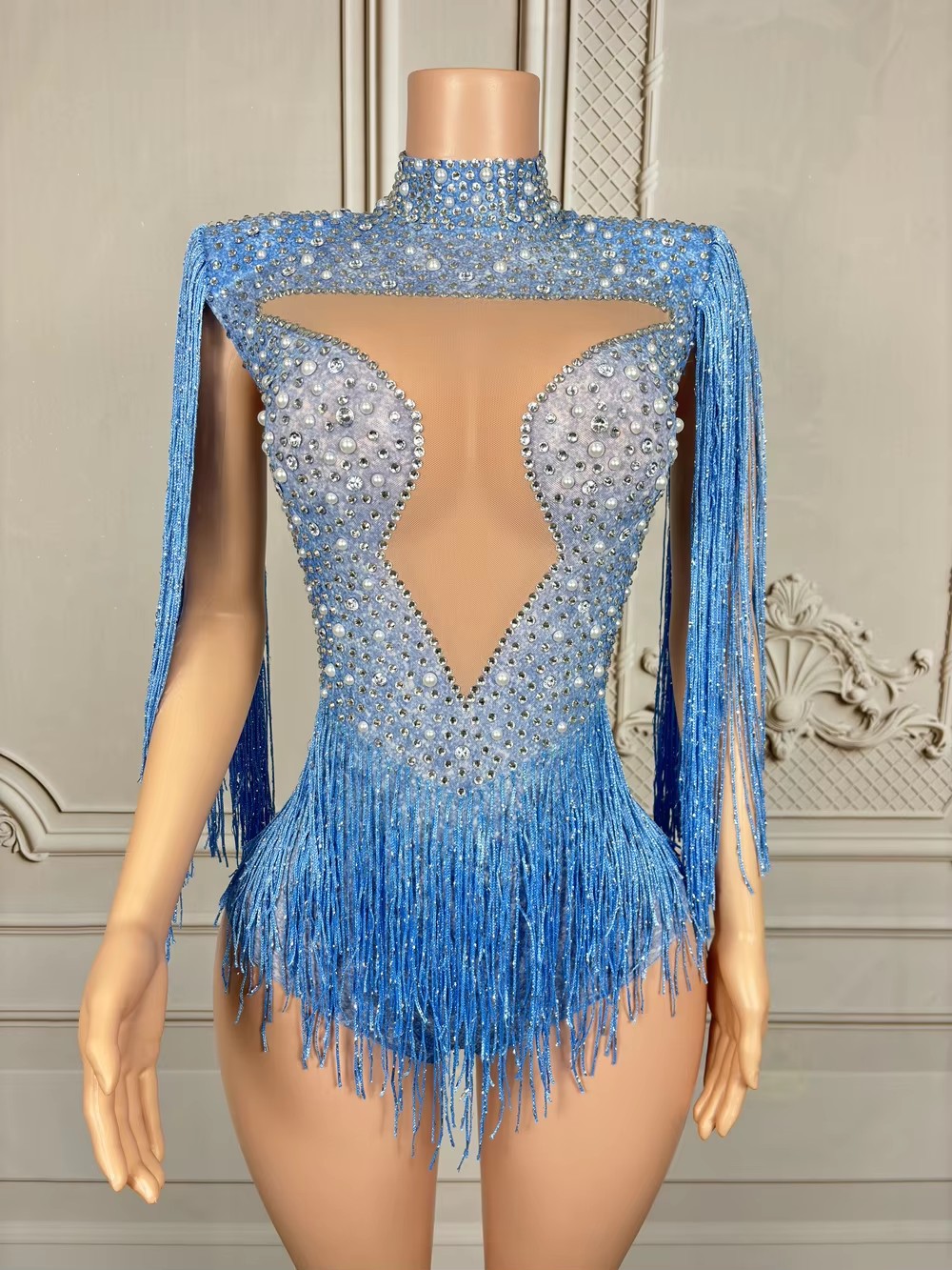 Blue Rhinestone Tassel Bodysui - Rhinestone Banding Trim ulasan dan harga
