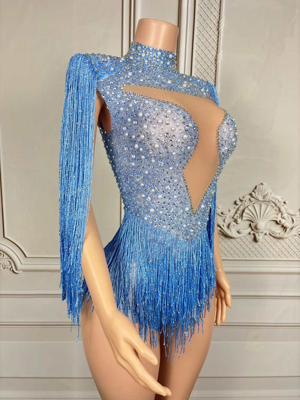 Blue Rhinestone Tassel Bodysui - Rhinestone Banding Trim ulasan dan harga