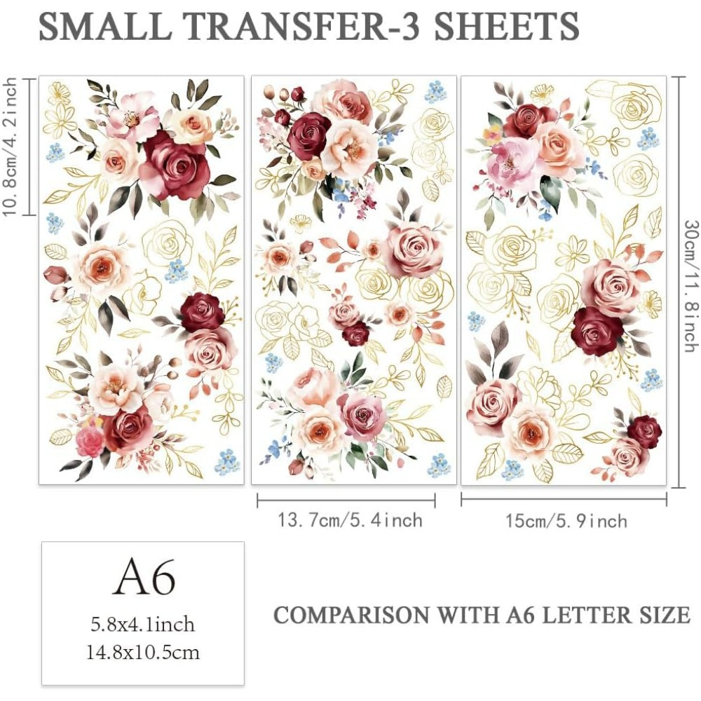3pcs/Set Watercolor Roses Rub  - Embellishment Crafts ulasan dan harga