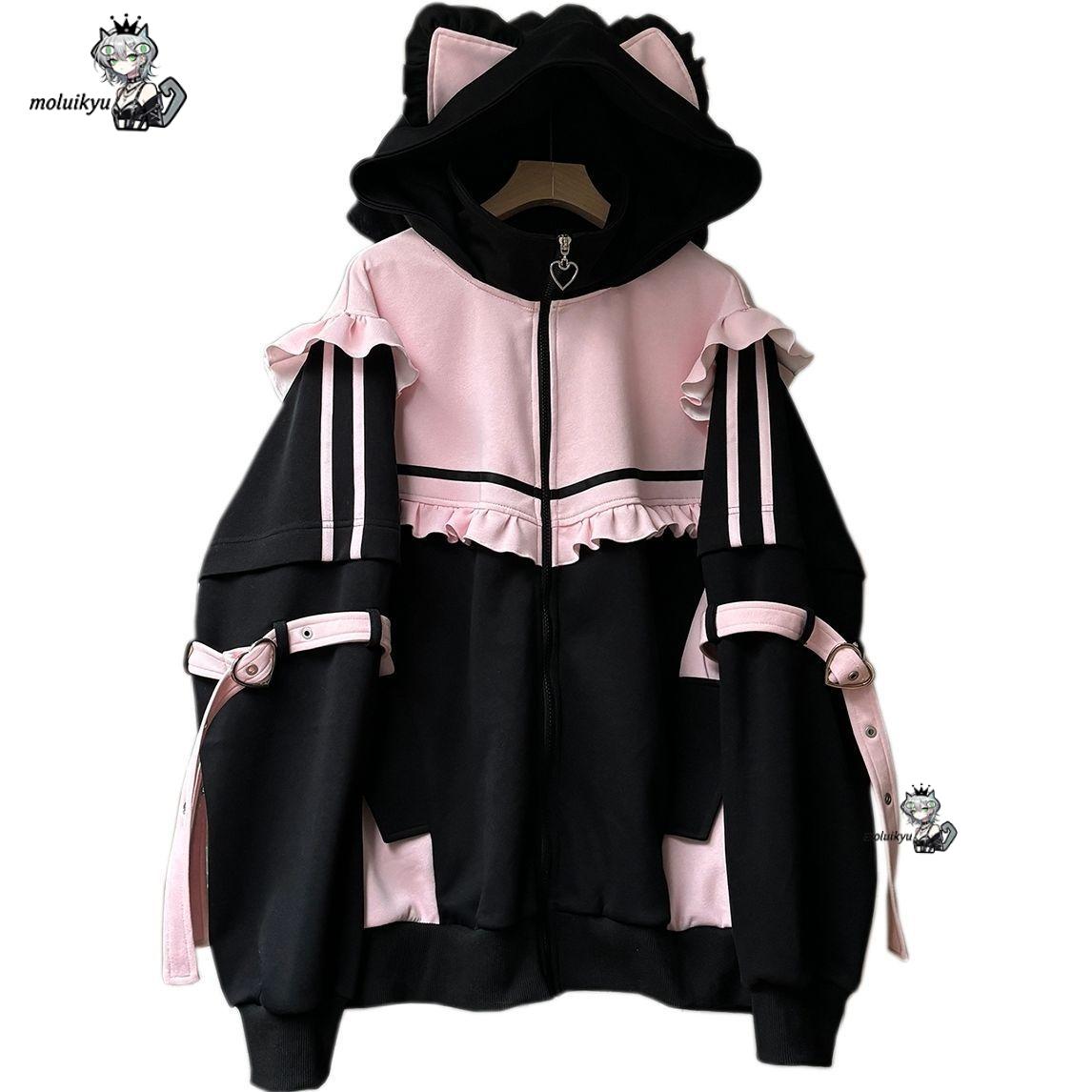 Y2K Kawaii Cat Ear Hoodie Wome - Embellish Knit ulasan dan harga