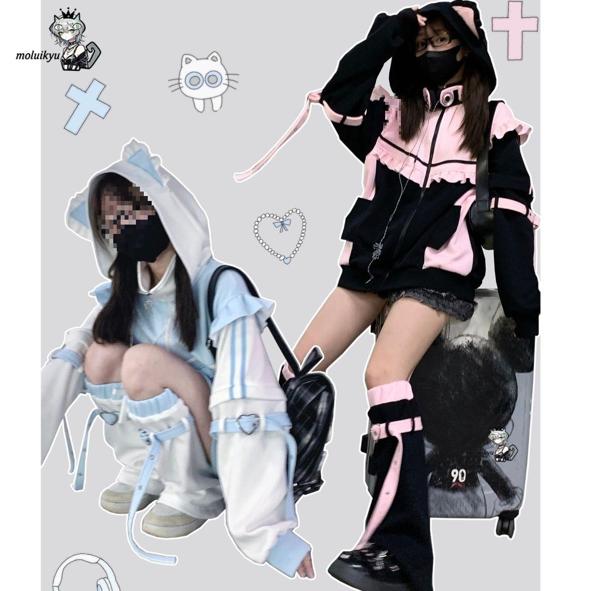 Y2K Kawaii Cat Ear Hoodie Wome - Embellish Knit ulasan dan harga