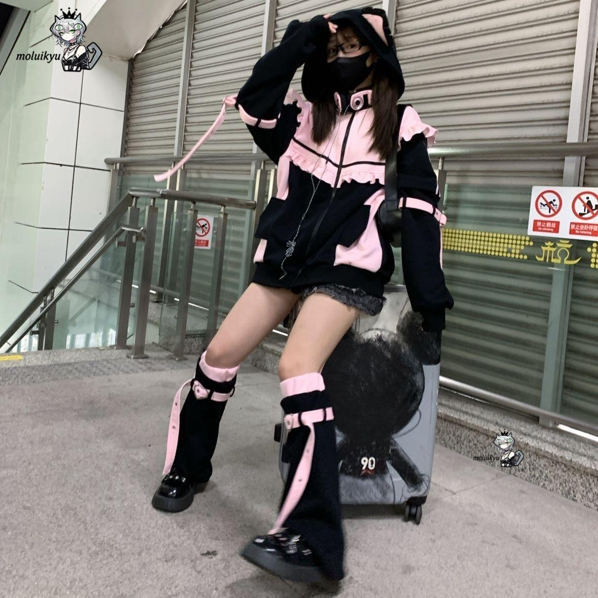 Y2K Kawaii Cat Ear Hoodie Wome - Embellish Knit ulasan dan harga